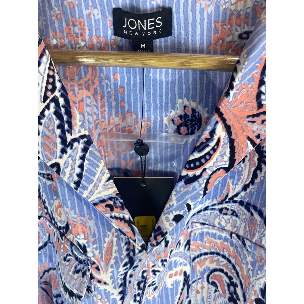 NWT Jones New York M Belted Paisley Midi Dress Pastel Blue Pink Pockets Relaxed - Picture 5 of 8